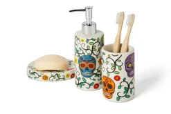 Accessori bagno in set, 3 pezzi, con teschi