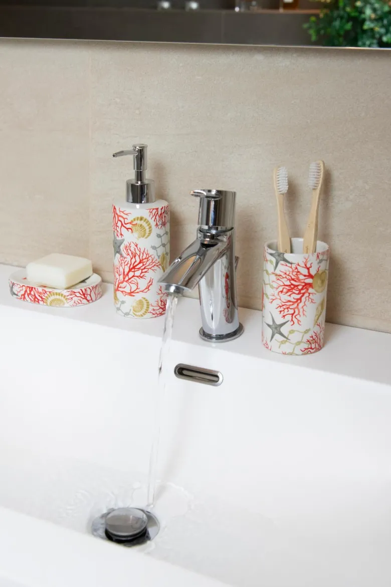 Accessori bagno in set, 3 pezzi, conchiglie e coralli