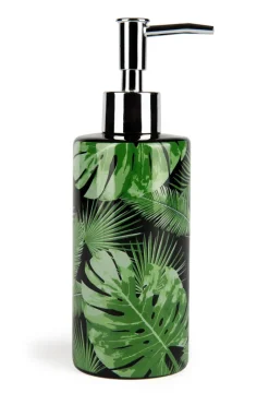 Accessori bagno in set, 3 pezzi, foglie e felci, verde
