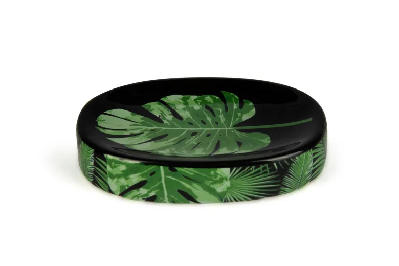 Accessori bagno in set, 3 pezzi, foglie e felci, verde