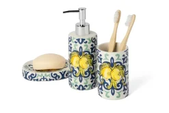 Accessori bagno in set, 3 pezzi, limoni, mediterraneo