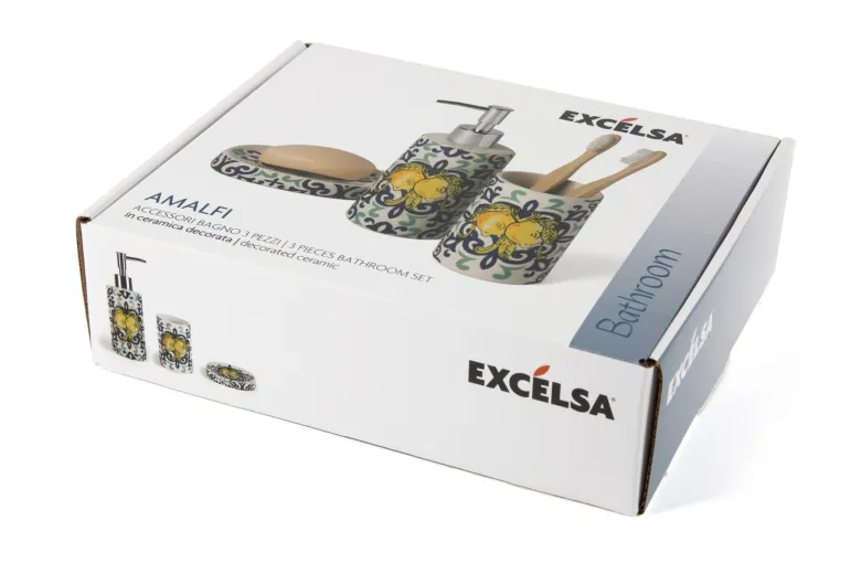 Accessori bagno in set, 3 pezzi, limoni, mediterraneo