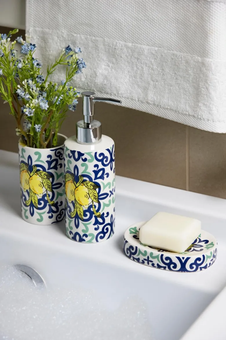Accessori bagno in set, 3 pezzi, limoni, mediterraneo