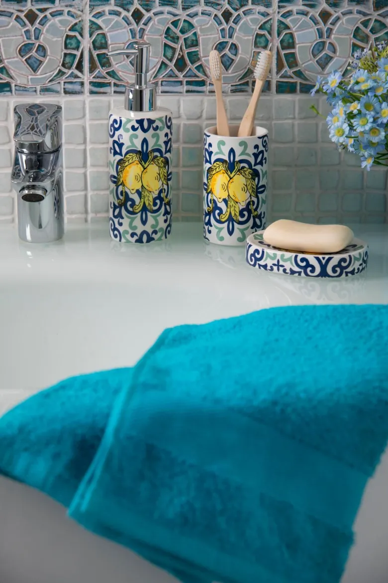 Accessori bagno in set, 3 pezzi, limoni, mediterraneo