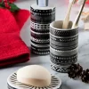 Accessori bagno in set, 3 pezzi, stile etnico, bianco, nero