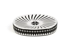 Accessori bagno in set, 3 pezzi, stile etnico, bianco, nero