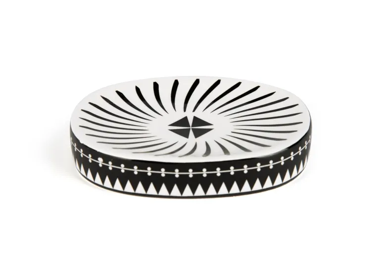 Accessori bagno in set, 3 pezzi, stile etnico, bianco, nero