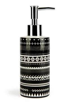 Accessori bagno in set, 3 pezzi, stile etnico, bianco, nero