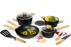 Batteria di pentole e accessori, 19 pezzi, antiaderente