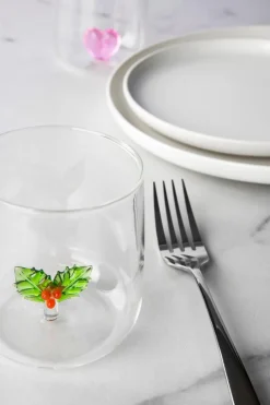 Bicchiere acqua, agrifoglio, natalizio