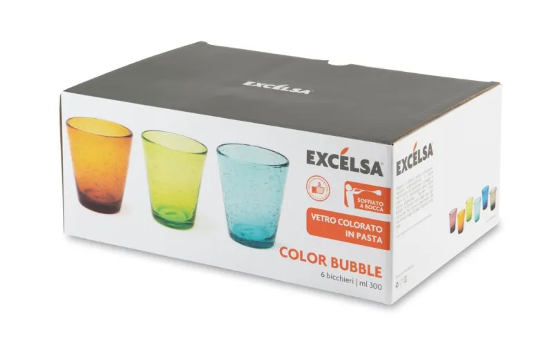 Bicchieri acqua, multicolore, vetro colorato in pasta,bubble