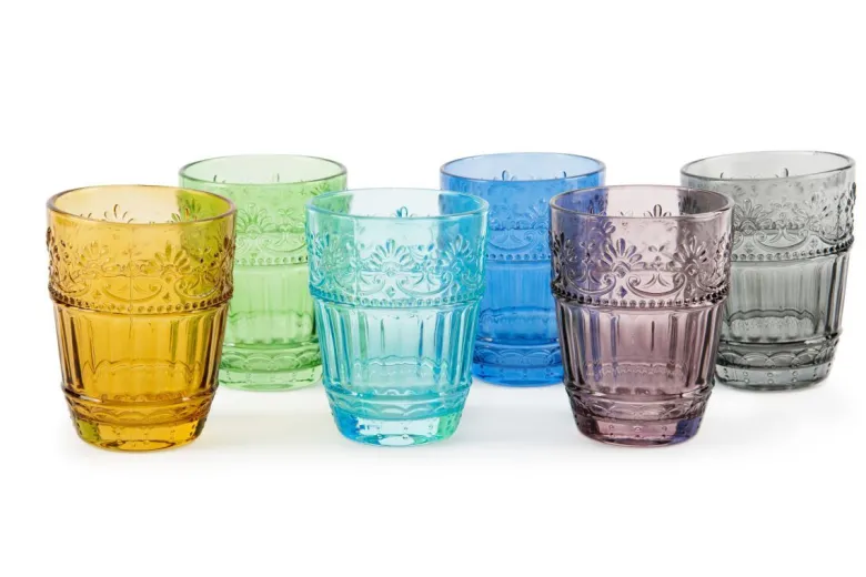 Bicchieri acqua, multicolore, vetro colorato in pasta,flower