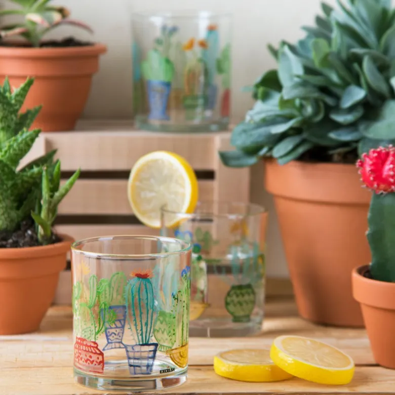 Bicchieri acqua, 3 pezzi, cactus