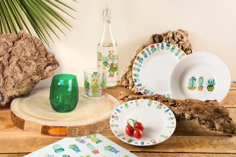 Bicchieri acqua, 3 pezzi, cactus