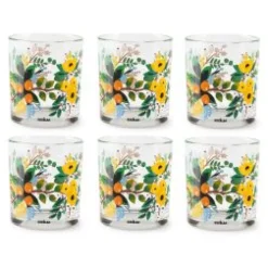 Bicchieri acqua, 6 pezzi, decoro floreale, vetro