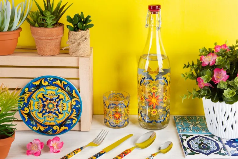 Bicchieri acqua, 6 pezzi, fondo stile siciliano