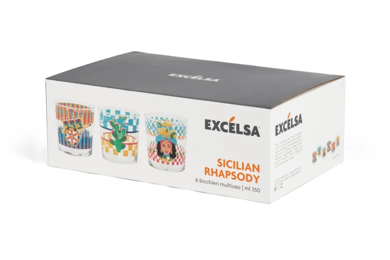 Bicchieri acqua, 6 pezzi, stile siciliano