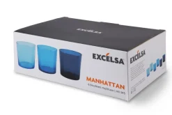 Bicchieri acqua, 6 pezzi, tonalità azzurro e blu