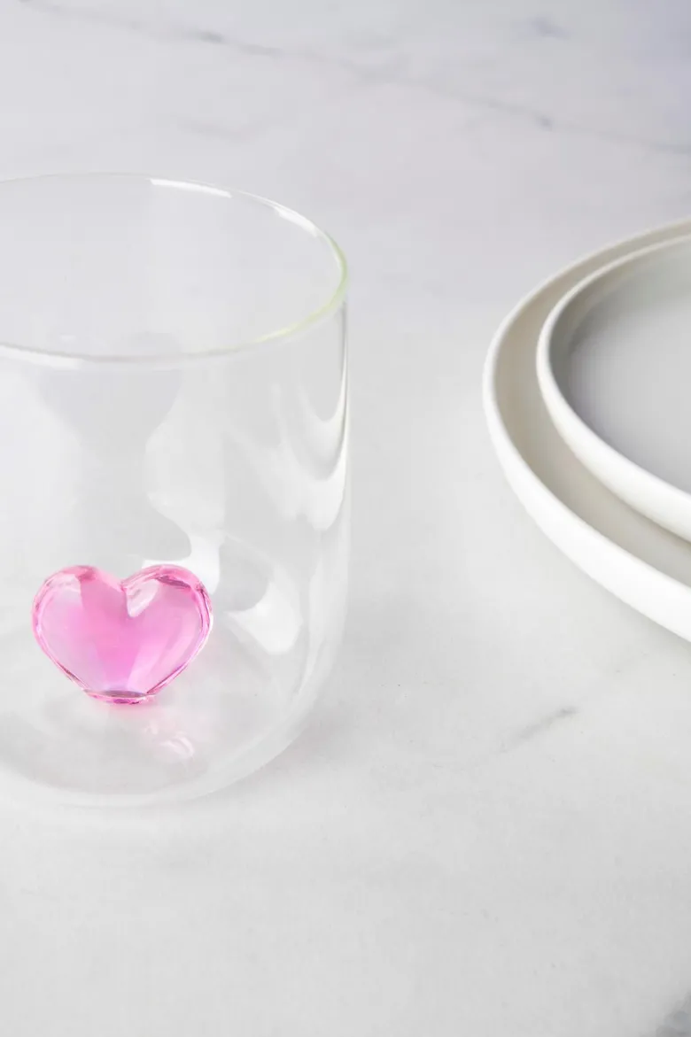 Bicchieri acqua, 4 pezzi, vetro con cuore