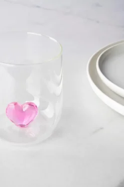 Bicchieri acqua, 4 pezzi, vetro con cuore