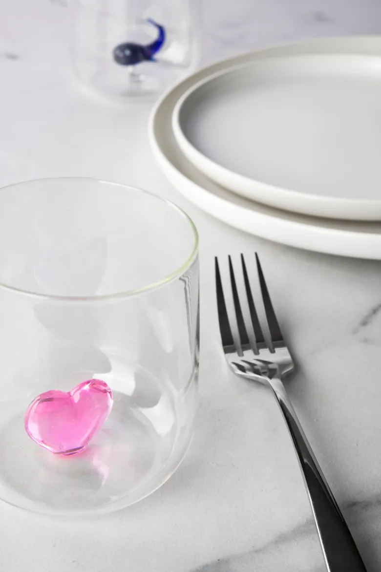 Bicchieri acqua, 4 pezzi, vetro con cuore