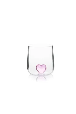 Bicchieri acqua, 4 pezzi, vetro con cuore