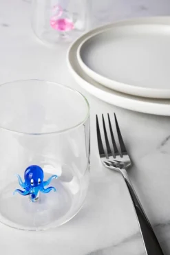 Bicchieri acqua, 4 pezzi, vetro con personaggio fenicottero