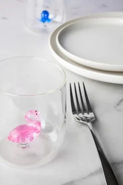 Bicchieri acqua, 4 pezzi, vetro con personaggio fenicottero