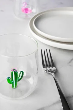 Bicchieri acqua, 4 pezzi, vetro con personaggio fenicottero