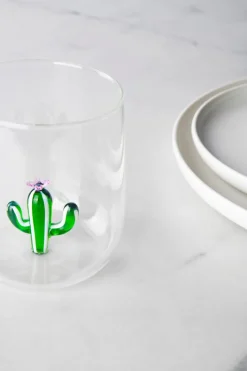Bicchieri acqua, 4 pezzi, vetro con cactus
