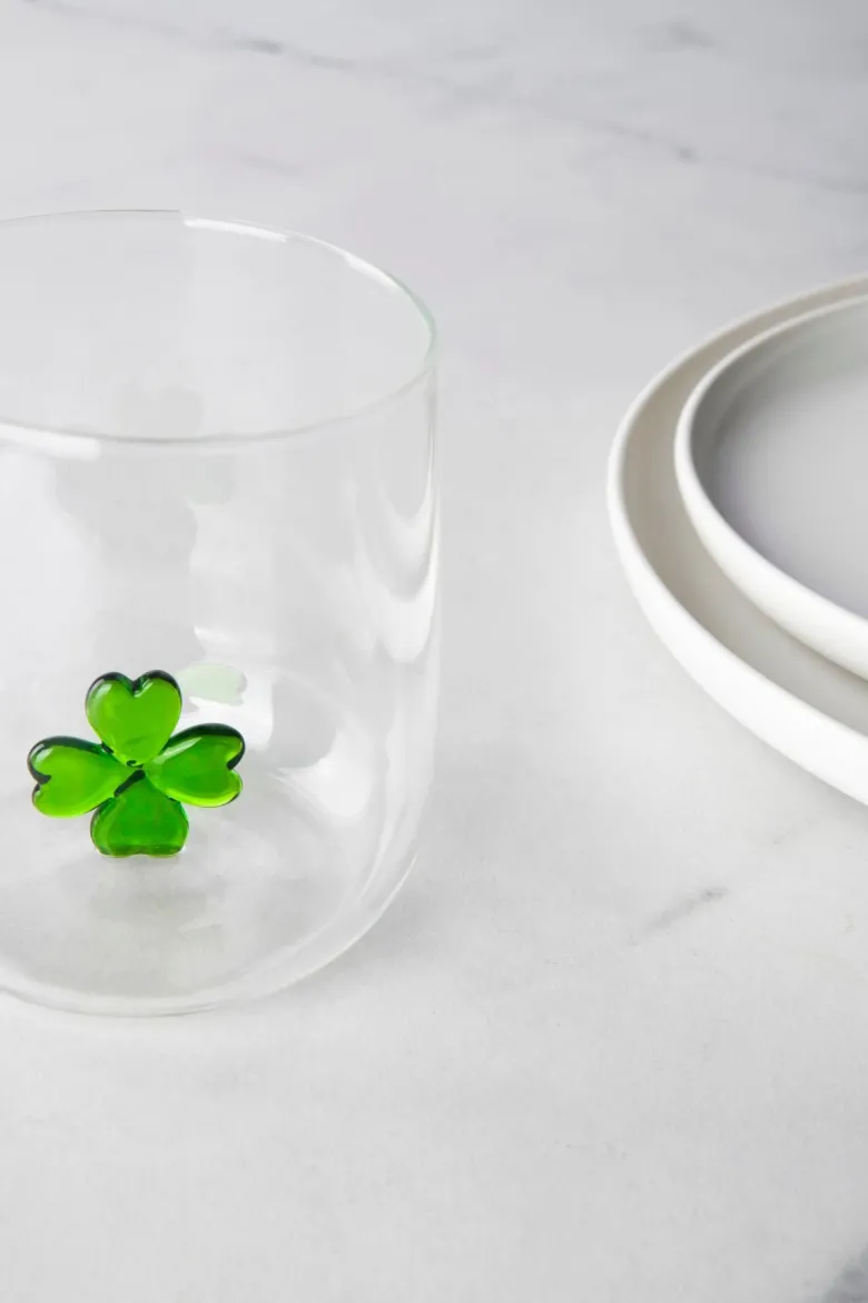 Bicchieri acqua, 4 pezzi, vetro con personaggio quadrifoglio