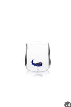 Bicchieri acqua, 4 pezzi, vetro con personaggio balena