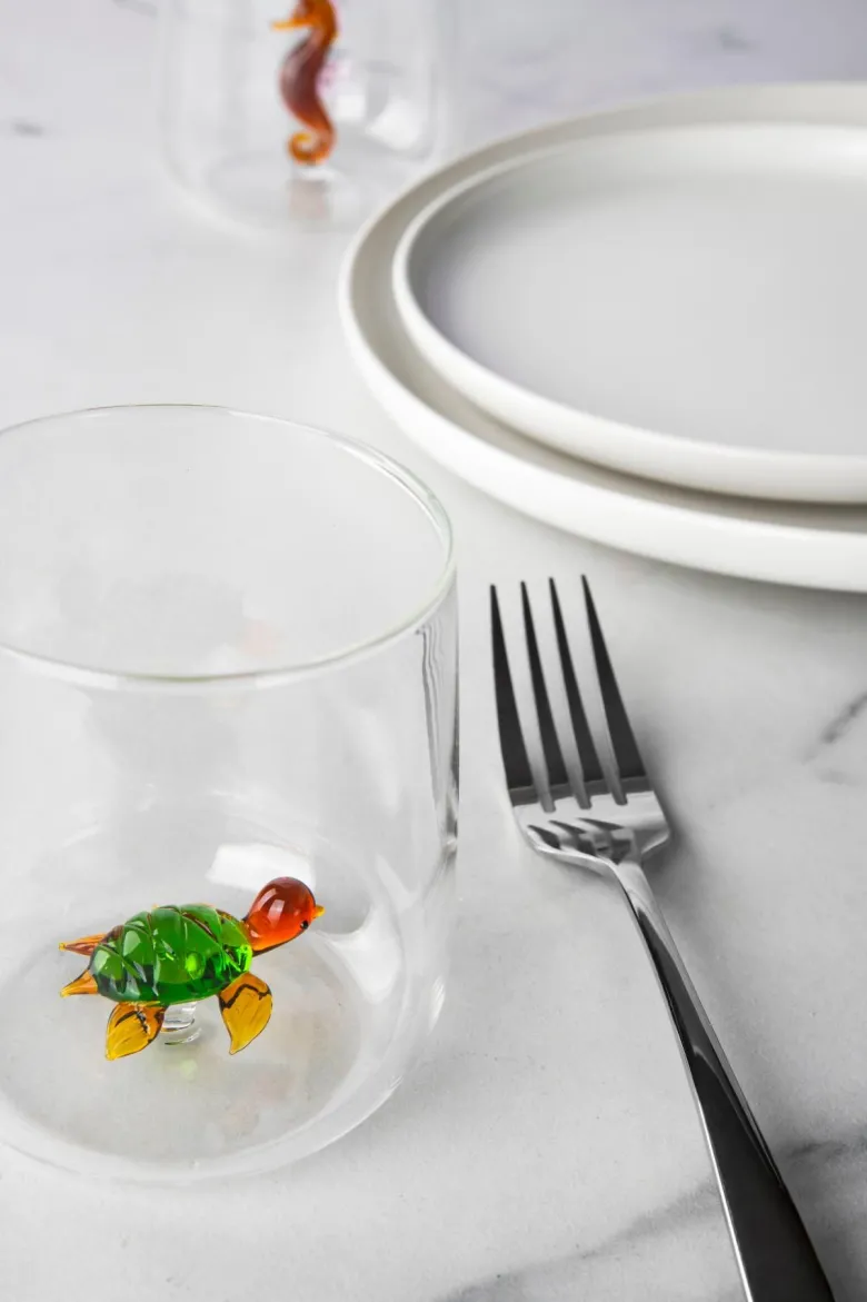 Bicchieri acqua, 4 pezzi, vetro con personaggio tartaruga
