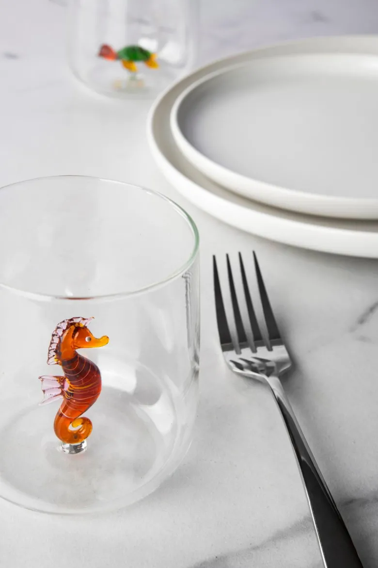 Bicchieri acqua, 4 pezzi, vetro con personaggio tartaruga