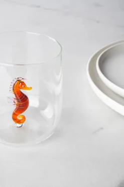 Bicchieri acqua, 4 pezzi, vetro con personaggio marino