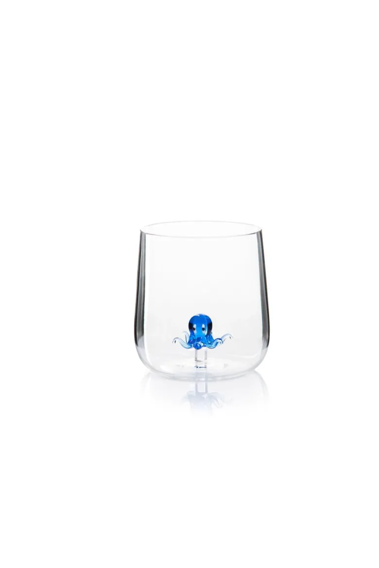 Bicchieri acqua, 4 pezzi, vetro con personaggio marino