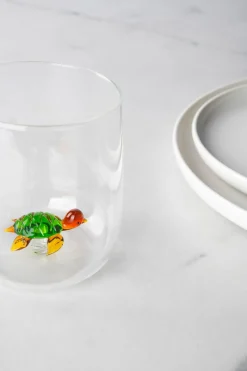 Bicchieri acqua, 4 pezzi, vetro con personaggio marino