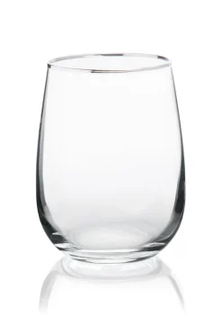 Bicchieri acqua, 6 pezzi, vetro trasparente, bordo argentato