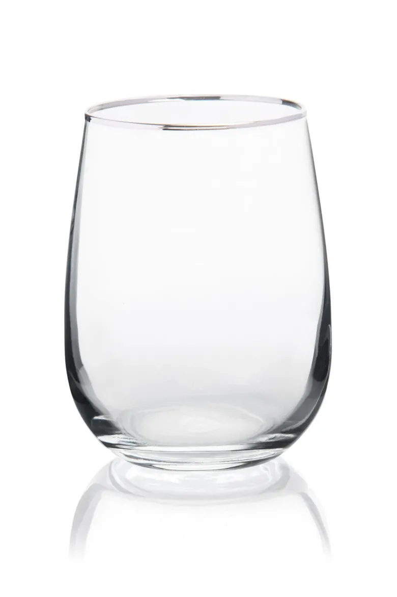 Bicchieri acqua, 6 pezzi, vetro trasparente, bordo argentato