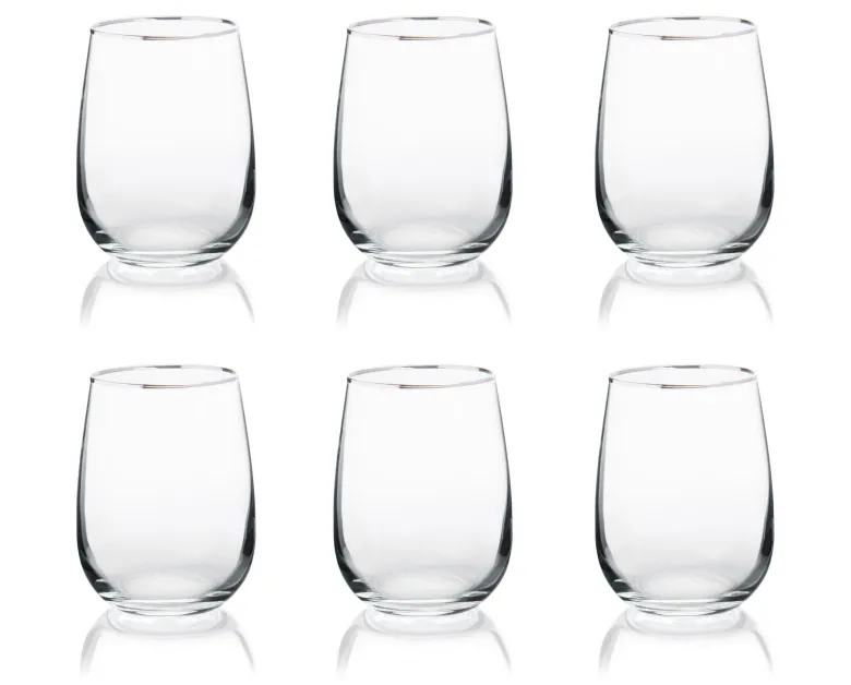 Bicchieri acqua, 6 pezzi, vetro trasparente, bordo argentato