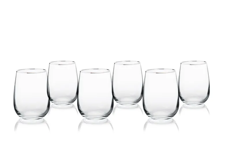 Bicchieri acqua, 6 pezzi, vetro trasparente, bordo argentato