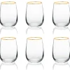 Bicchieri acqua, 6 pezzi, vetro trasparente, filo oro