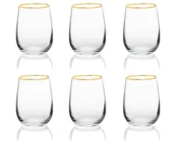 Bicchieri acqua, 6 pezzi, vetro trasparente, filo oro