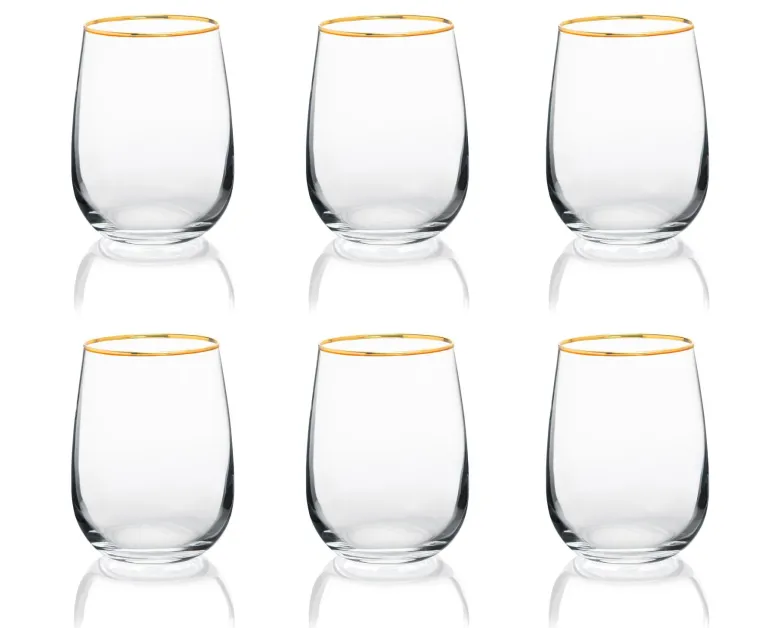 Bicchieri acqua, 6 pezzi, vetro trasparente, filo oro