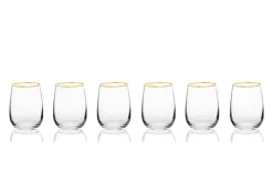 Bicchieri acqua, 6 pezzi, vetro trasparente, filo oro