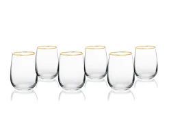 Bicchieri acqua, 6 pezzi, vetro trasparente, filo oro