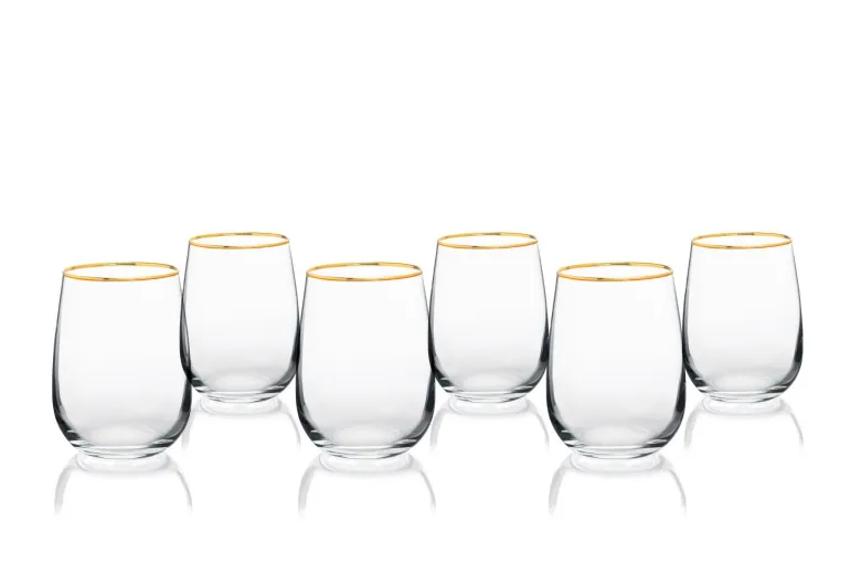 Bicchieri acqua, 6 pezzi, vetro trasparente, filo oro