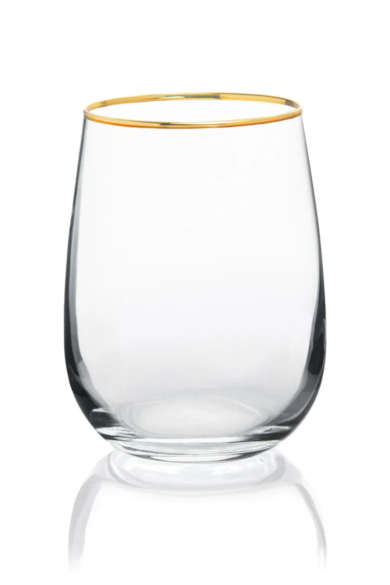 Bicchieri acqua, 6 pezzi, vetro trasparente, filo oro