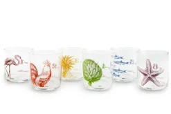 6 bicchieri da acqua, decorati con elementi di fauna e flora