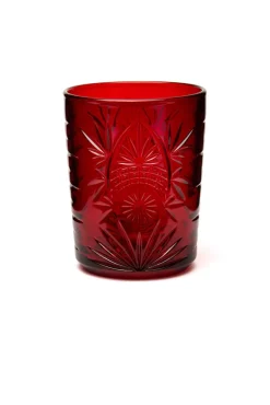 Bicchieri tumbler, con lavorazione, 6 pezzi, rosso scuro
